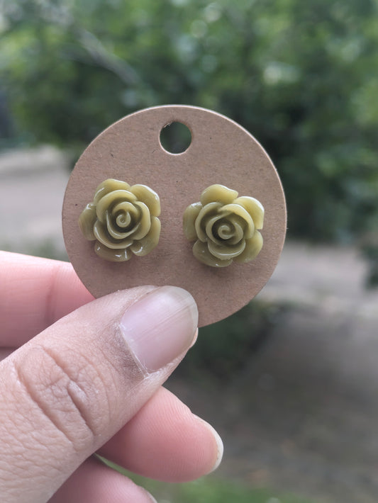 Green Rose Stud Earrings